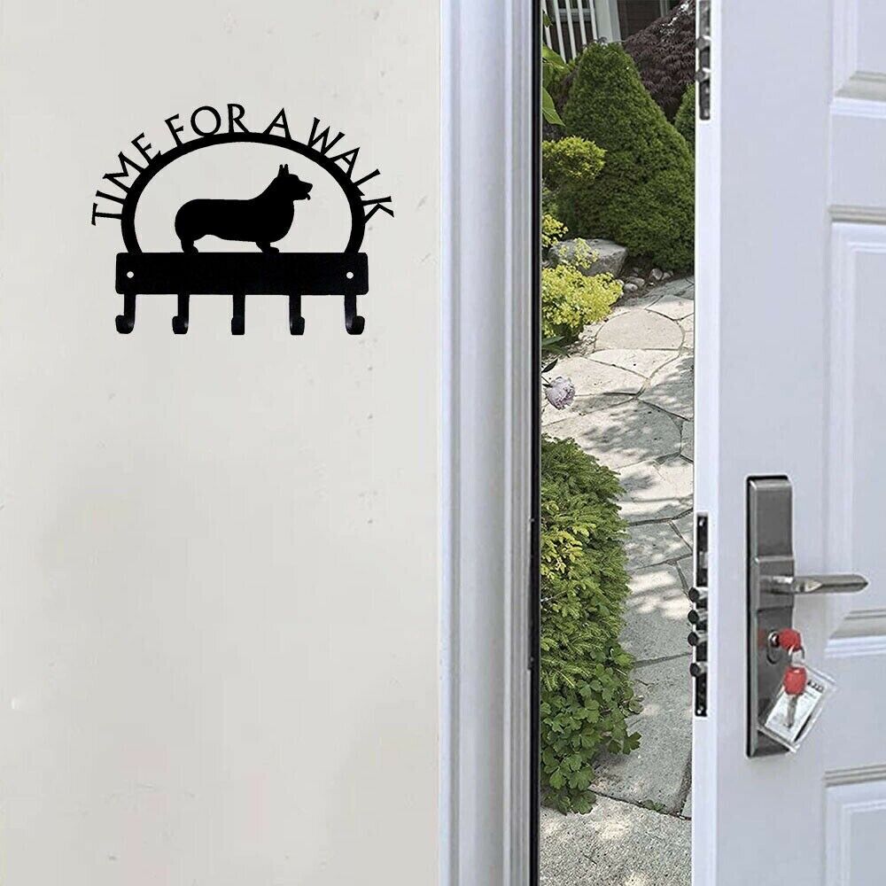 Corgi Time for A Walk Key Rack Wall Mounted Hook Up Pretty Artwork Wall Stickers