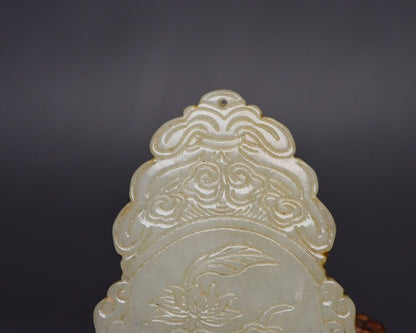 Chinese Beautiful Hetian Jade Carving Exquisite White Jade Pendant Jewelry Rare