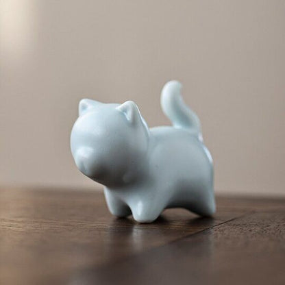 Tea Pet Cute Cat Dark Green Lucky Cat Tea Decorative Figurine