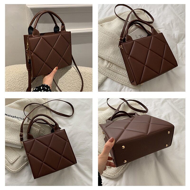 Spring Women Shoulder Bag Plaid Pu Leather Crossbody Bags Ladies Handle Bag