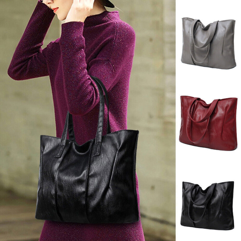 Ladies PU Handbag Large Capacity Tote Bag Women Travel Lightweight Multi Pockets
