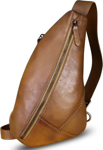 LRTO Genuine Leather Sling Bag Crossbody Motorcycle Handmade Darkbrown