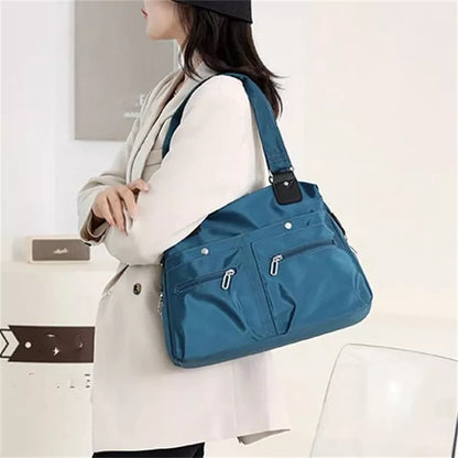 Large Capacity Lightweight Waterproof Multi-Pocket Nylon Shoulder Bag w/Zipper