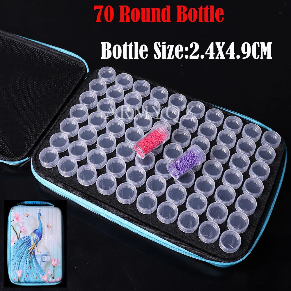 70 Bottles 5D Diy Diamond Painting Tools Box Storage Carry Case Beads HandBag