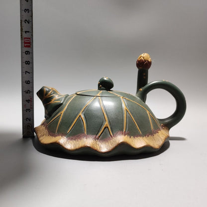 Vintage Chinese Yixing Purple Clay Teapot Zisha Ceremony Fine Lotus Leaf Teaware