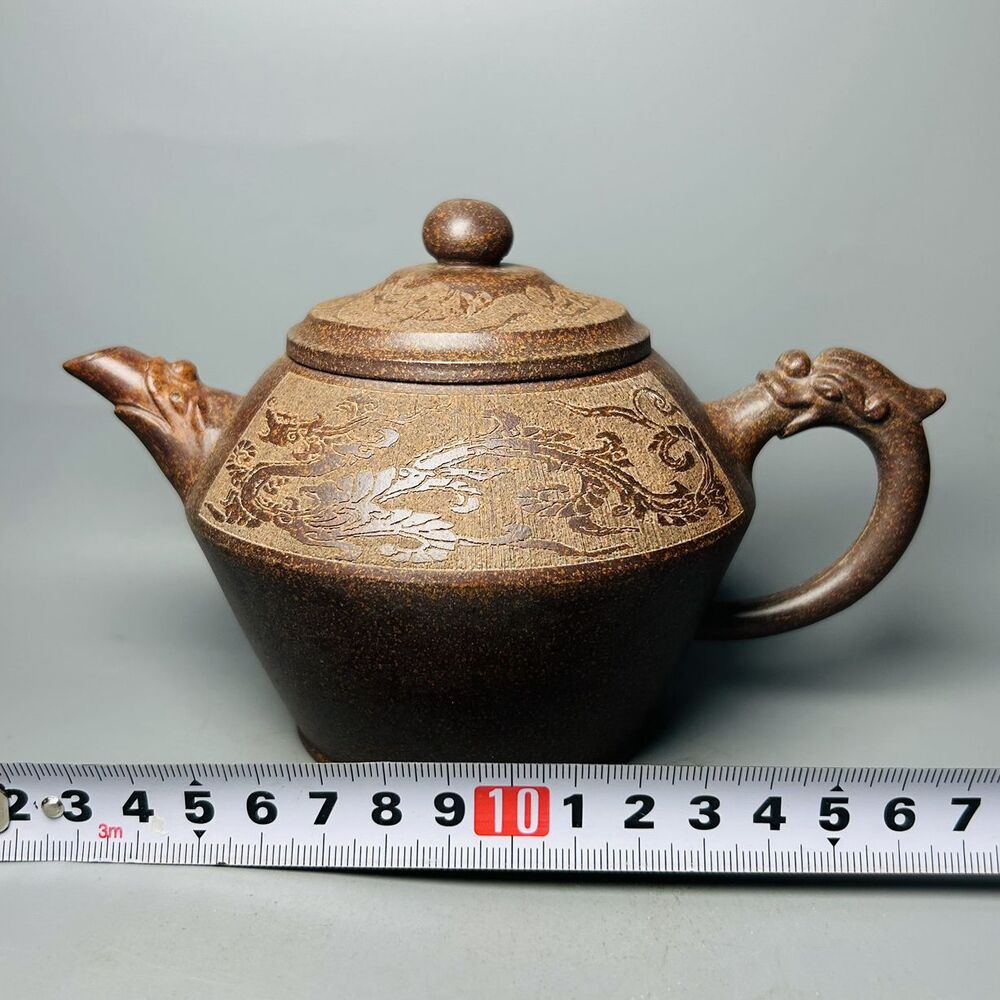 Vintage Chinese Yixing Purple Clay Teapot Zisha Ceramic Carving Dragon Teaware