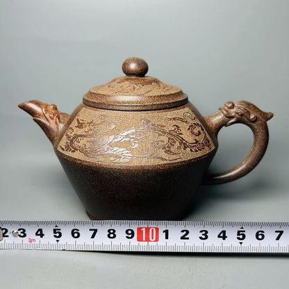 Vintage Chinese Yixing Purple Clay Teapot Zisha Ceramic Carving Dragon Teaware