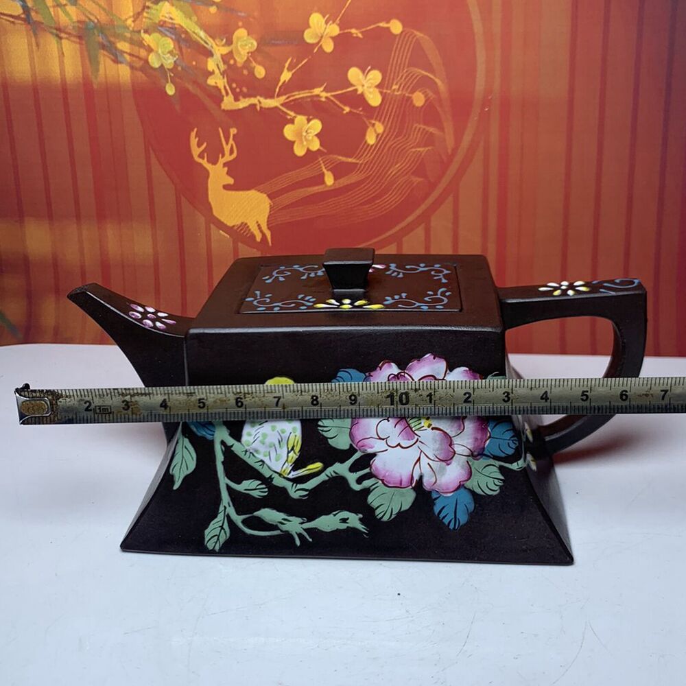 Vintage Chinese Yixing Purple Clay Teapot Zisha Painted Flower Bird Teaware Rare