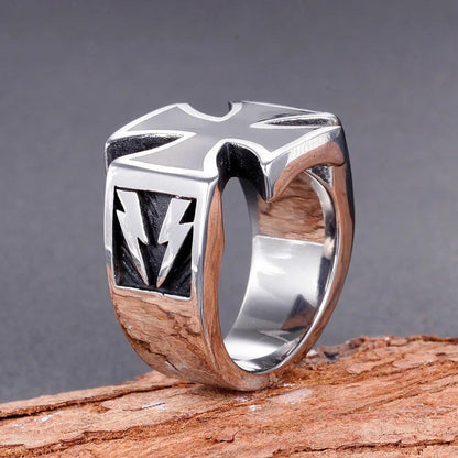 Mens Iron Cross Biker Ring Stainless Steel Mc Black Silver Size 7-12
