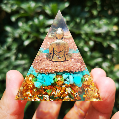 Buddha Statue Orgone Pyramid Healing Crystal Figurine Meditation Resin Pyramid