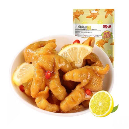 百草味柠檬酸辣味去骨凤爪无骨鸡爪脱骨鸡脚爪 75gx3bag Baicaowei Lemon Sour Spicy Boneless Chicken Feet