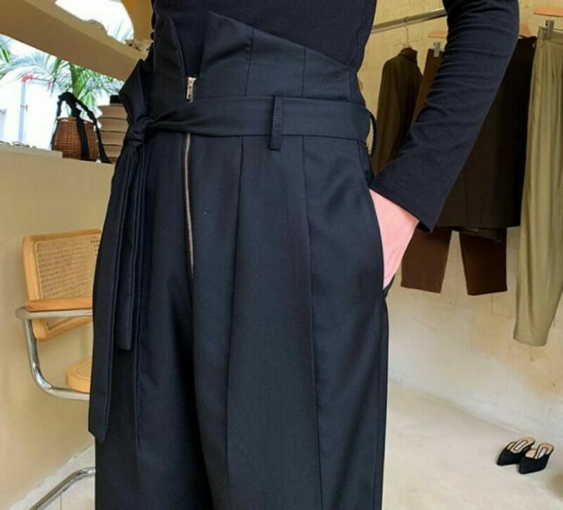 NEW Men's Loose Straight Pants Design Zipper Wide Leg Long Trousers Runway Pants