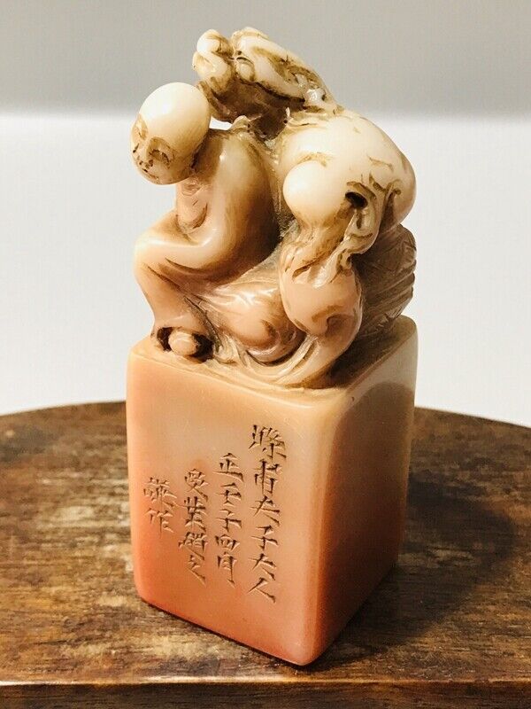 antique chinese carved shoushan stone statue seal carving tianhuang buddha rare