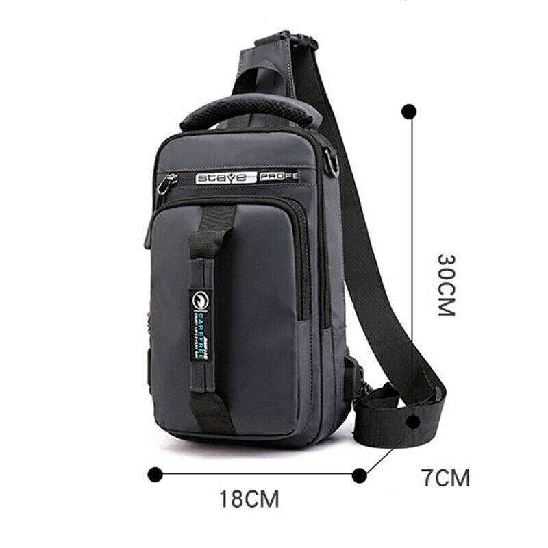 Men's Crossbody Shoulder Chest Sling Backpack Bag Messenger Anti-Theft USB Port