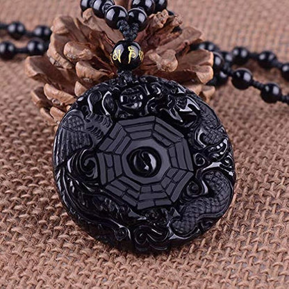Necklace Obsidian Dragon Phoenix Pendant Yin Yang Gossip Fengshui Five Elements