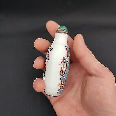 chinese peking glass snuff bottle red pink white overlay signed collection rare