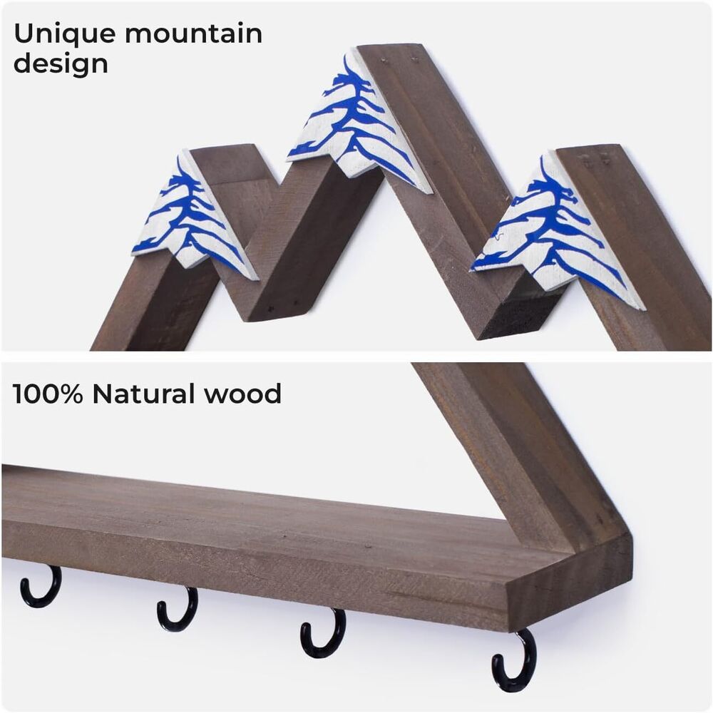 Wooden Wall Key Holder Organizer with Small Shelf Decorative Hooks Keychain