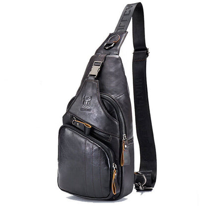 100% Cowhide Leather Crossbody Bag Chest Bag Hiking Sling Backpack Shoulder Bag
