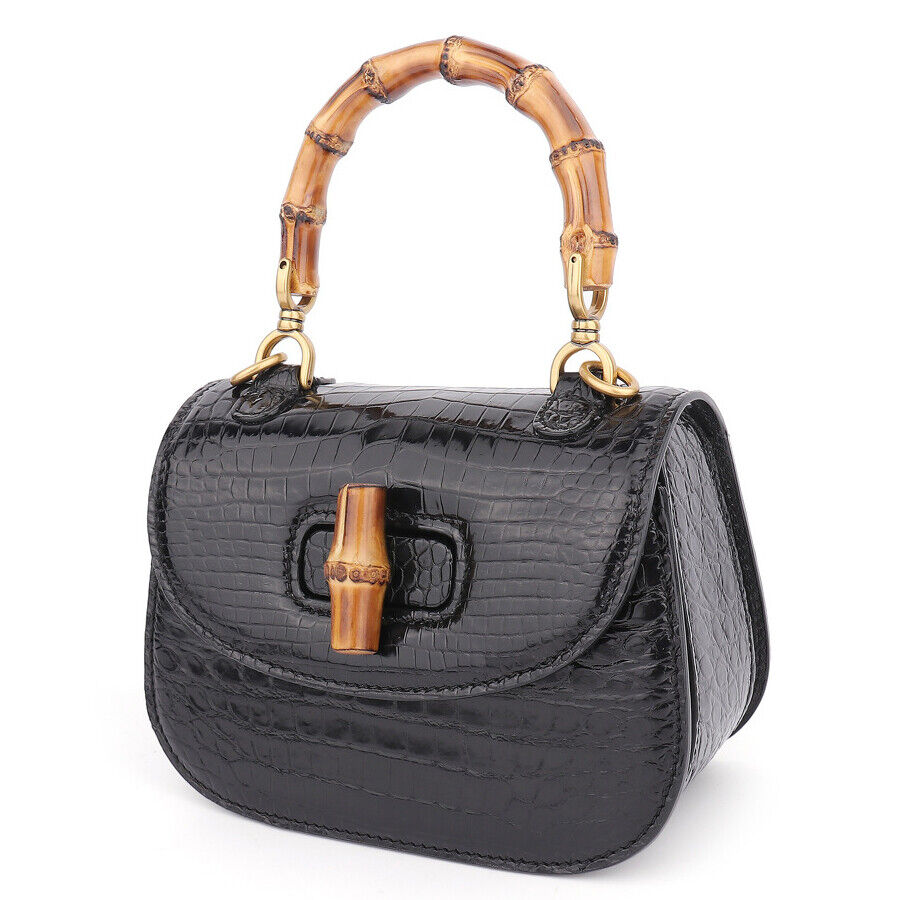 Handcrafted Real SiameseCrocodile Skin Leather Luxury Womens Small Handbag Black