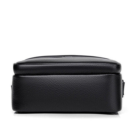 100% Genuine Leather Men's Double Zipper Sling Shoulder Messenger Bag Crossbody