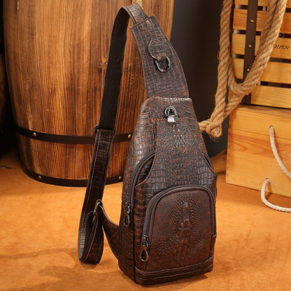 Top Cow Leather Sling Backpack,Crocodile Pattern Chest Crossbody Bag Daypack