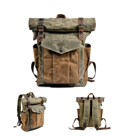 Water Resisant Vintage Waxed Canvas Backpack Fold-Over Satchel Laptop Bag Travel