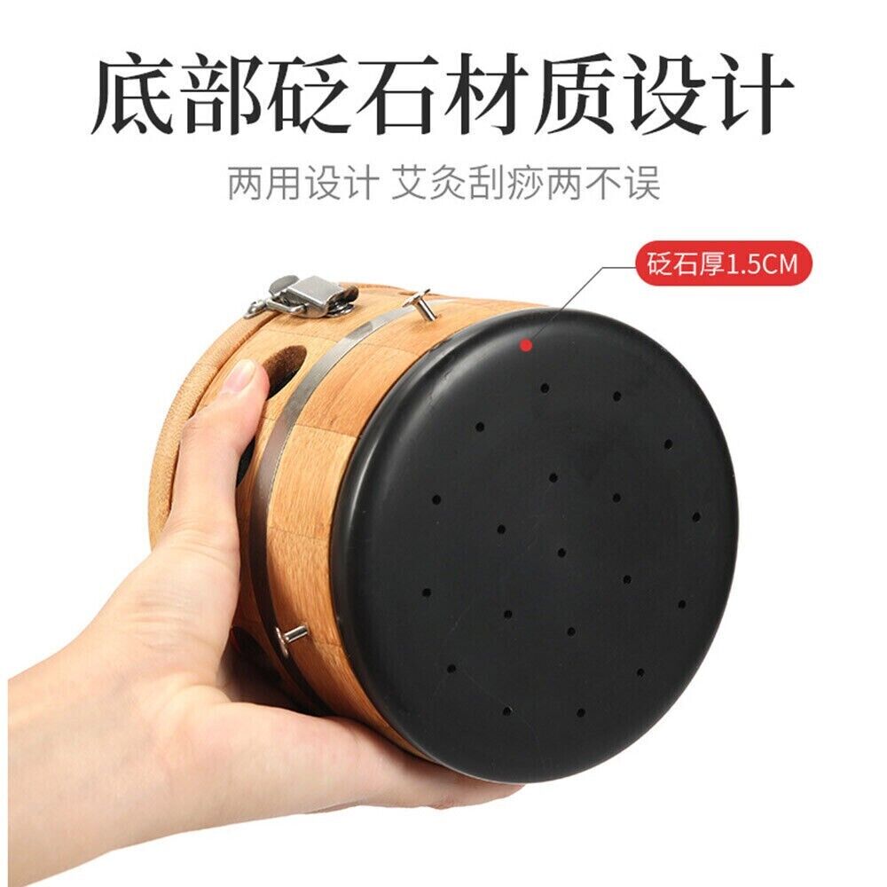 Dia 5" Bamboo moxibustion Box Bianstone Scraping Pot Warm Moxibustion Apparatus