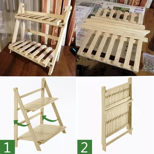 Wooden Double Layer Shelves Flowerpot Sundries Storage Shelf Home Organizer