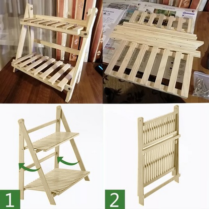 Wooden Double Layer Shelves Flowerpot Sundries Storage Shelf Home Organizer