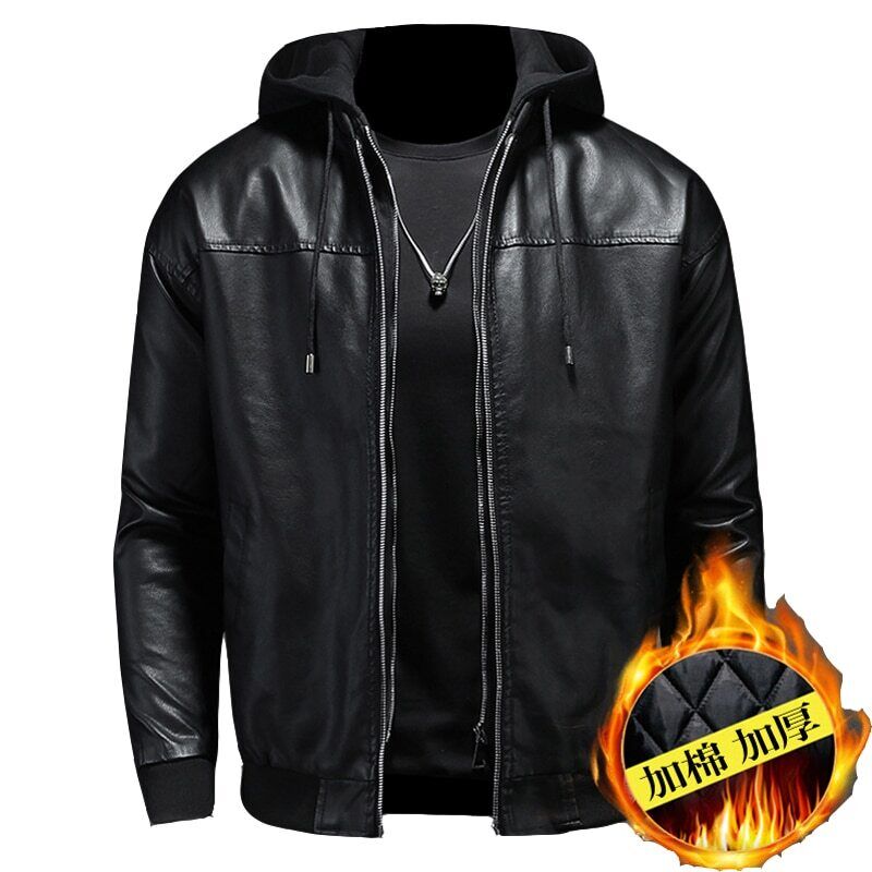 Leather Jacket Velvet Men Motorcycle Faux Leather Coat Man Leather Coat