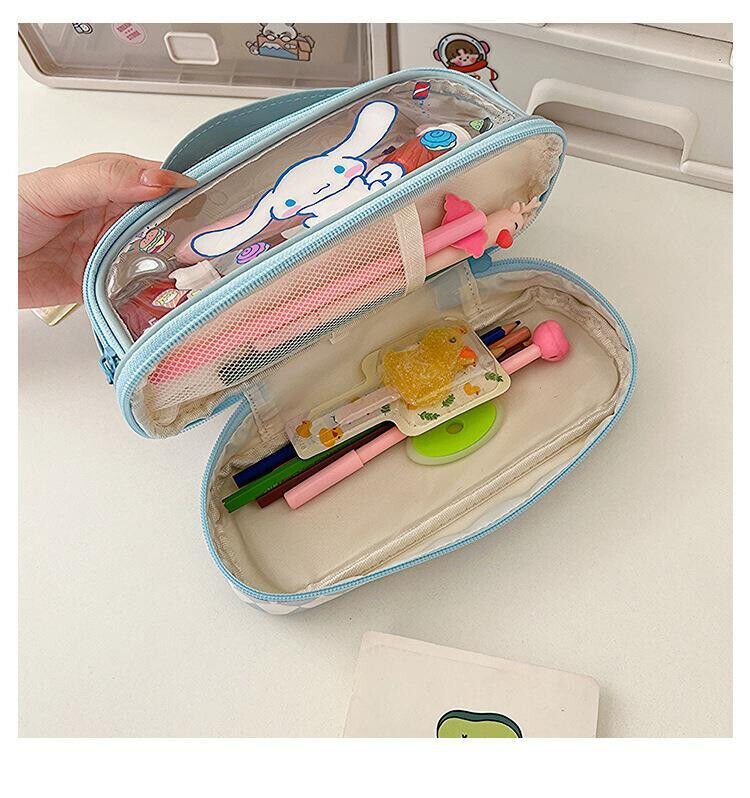 Cute Cinnamoroll Double Layer Pencil Bag Pen Case Stationery Holder Cosmetic Bag