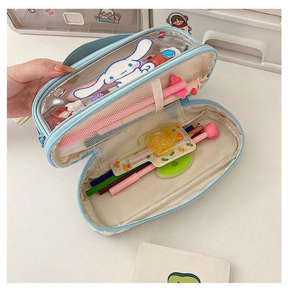 Cute Cinnamoroll Double Layer Pencil Bag Pen Case Stationery Holder Cosmetic Bag
