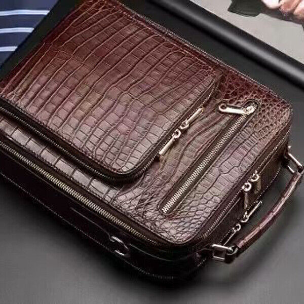 Handcrafted Crocodile Skin Leather 12" Men's Luxury Shoulder/Messenger Handbags