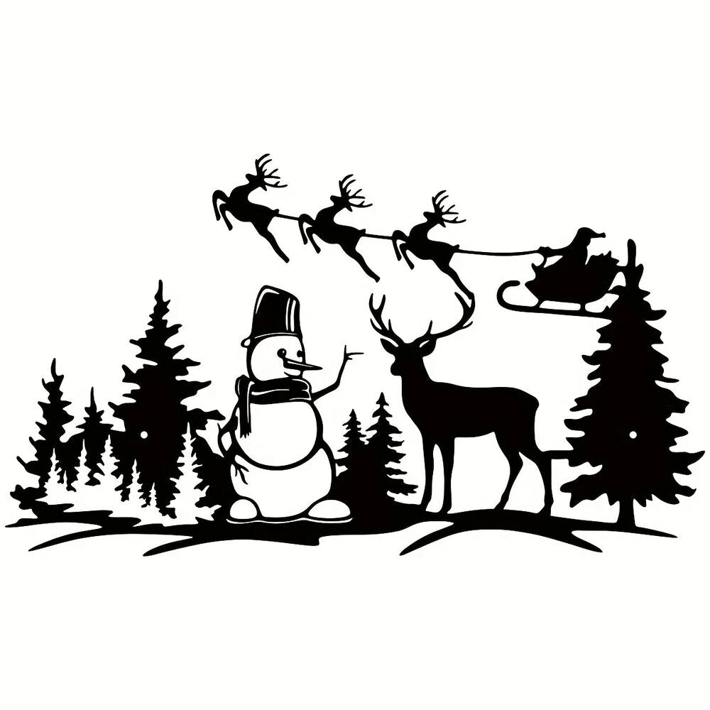 Christmas Tree Snowman Reindeer Metal Wall Art Decor, Metal Wall Hanging Art