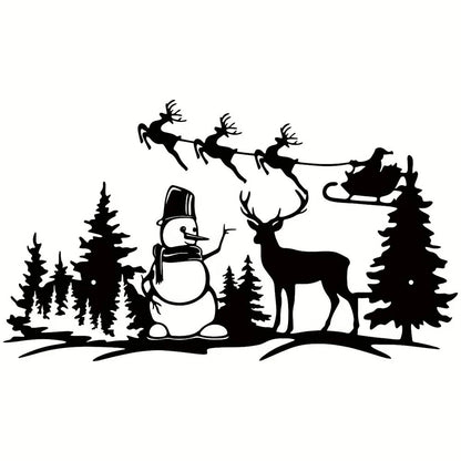 Christmas Tree Snowman Reindeer Metal Wall Art Decor, Metal Wall Hanging Art