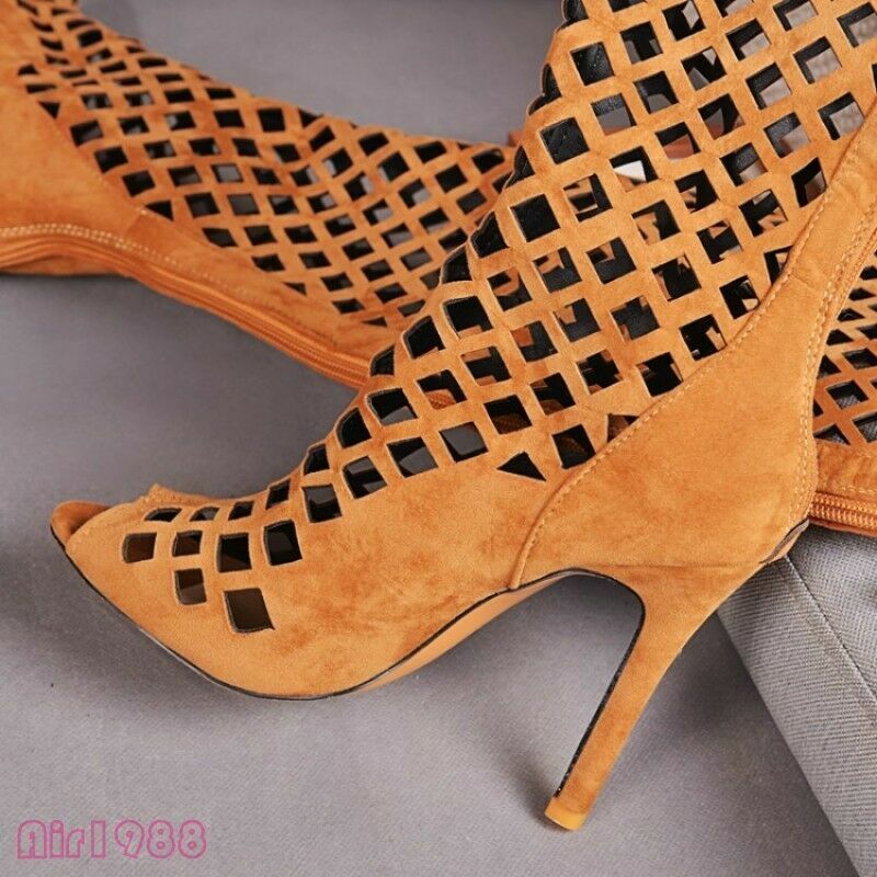 Sexy Womens Over Knee Thigh High Boots Hollow Out High Heels Gladiator Sandals @