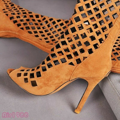 Sexy Womens Over Knee Thigh High Boots Hollow Out High Heels Gladiator Sandals @