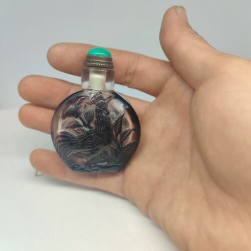 Peking Chinese Glaze Snuff Bottle Glass Carving Gifts Cute Animal Cock Statue