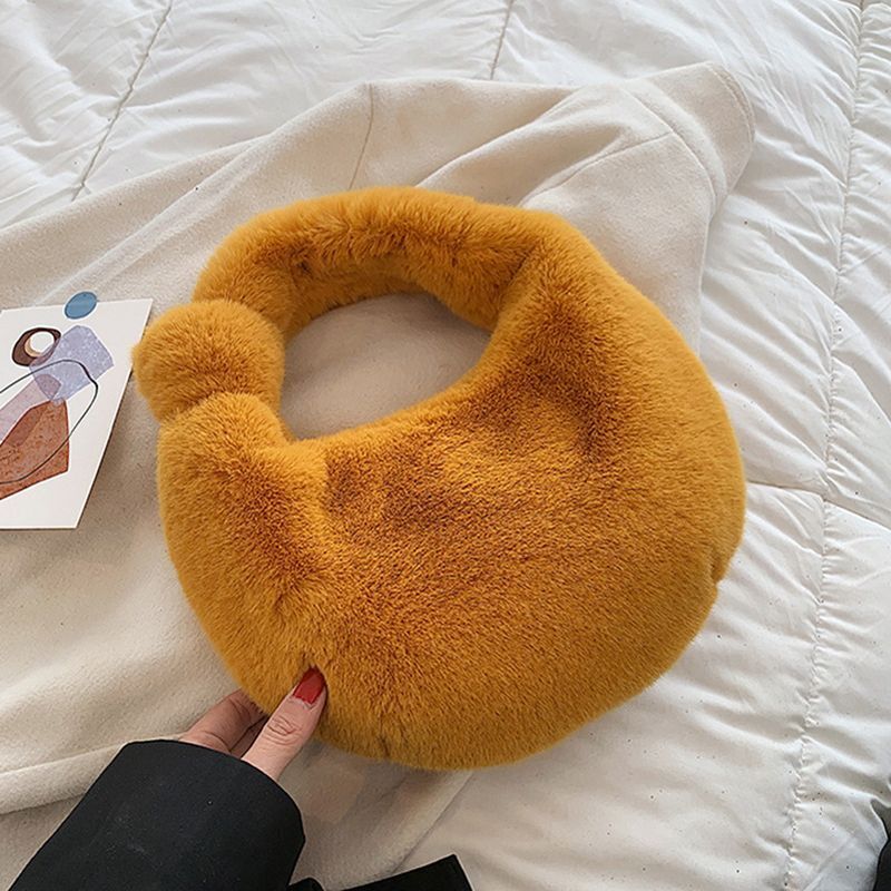 Small Half Moon Bag Warm Plush Bags Furry Short Handle Clutch Cute Handbag Purse