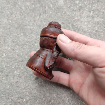 Happy old men Statue Figurines Boxwood Carving little Xmas Gift wooden ornament