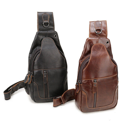 100% Genuine Leather Men's Cross Body Bag Shoulder Bag Sling Backpack for Hiking