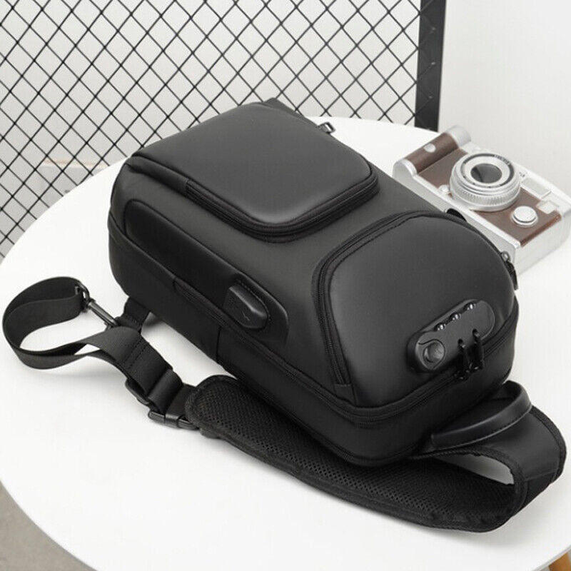 Men's Sling Backpack Oxford Waterproof&Anti-theft Crossbody Bag USB Sport Bgas