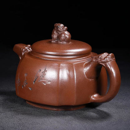 Vintage Chinese Yixing Purple Clay Teapot Zisha Ceremony Carving Collectible Art
