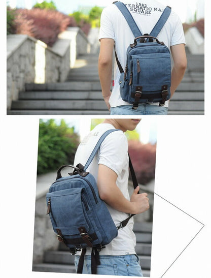 Unisex Canvas Convertible Small Backpack Rucksack Chest Pack Sling Bag Traavel