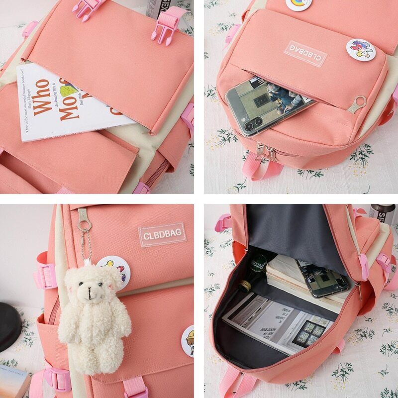 4 Pcs Set Women Backpack Laptop School Bags College Student Book Bag Rucksack