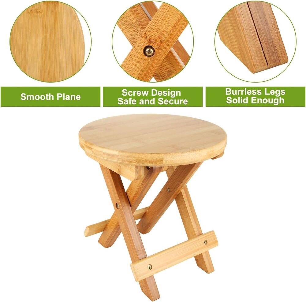 Bamboo Folding Step Stool Shower Bench Foot Rest Fully Assembled Decor (Round)