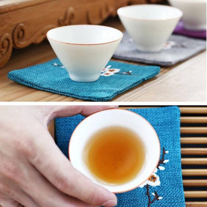 Embroidered Plum Blossom Cotton Tea Coasters|Tea Accessories
