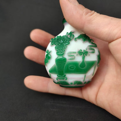 chinese beijing carved glass snuff bottle women pink statue gift rare art love