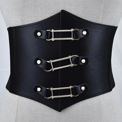 Women Belts PU Leather Fashion Gothic Elastic Wide Corset Sexy Black Cummerbunds