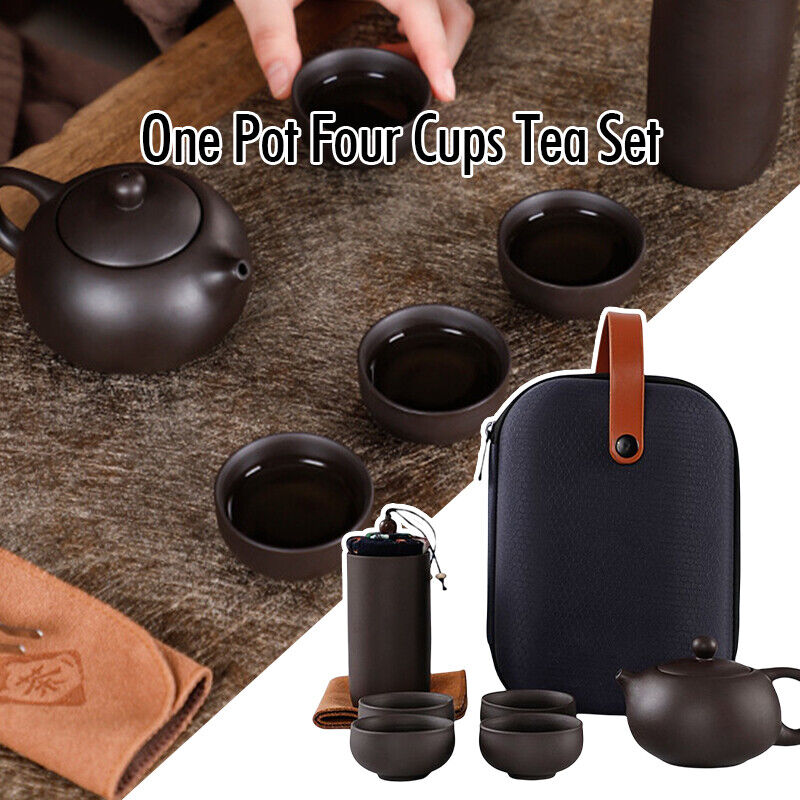 Portable Tea Cup Set Travel Camping Kung Fu Tea Pot Set with Storage Bag Gift